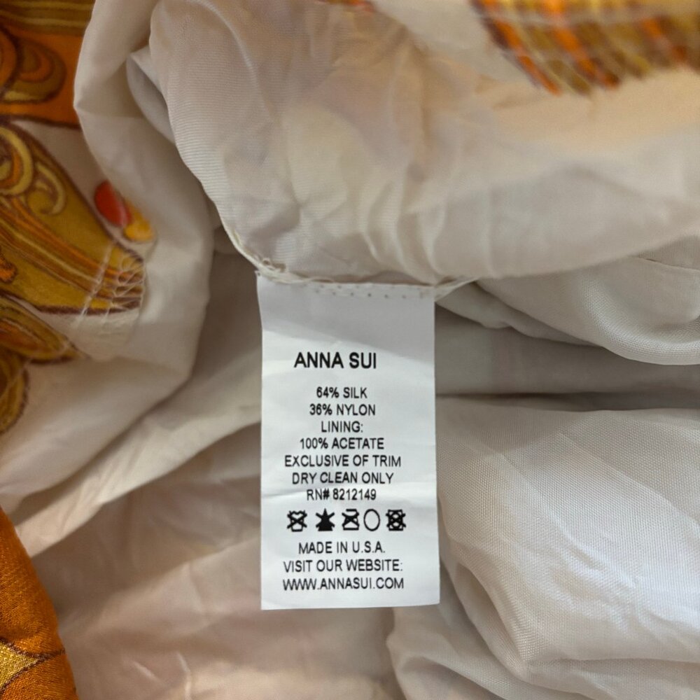 Anna Sui Silk Cocktail Dress, Gold, Size 4 💛 Two-Way Strapless or Babydoll - Picture 6 of 13